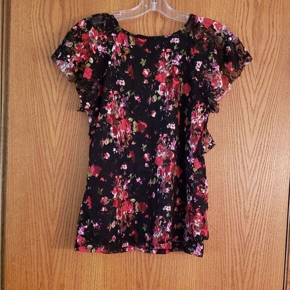Beautiful Flouncy Tulle Layered Floral Blouse Sz S - Picture 3 of 8
